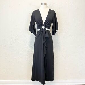 Bardot Dress Midi Black Cut Out Teri Ring XS 4
